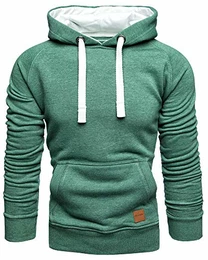 Herren Basic Kontrast Kapuzenpullover Sweatjacke Pullover Hoodie Sweatshirt 1-04027 Grün M