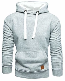 Herren Basic Kontrast Kapuzenpullover Sweatjacke Pullover Hoodie Sweatshirt 1-04027 Hellgrau M