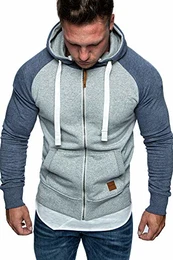Herren Zipper Kapuzenpullover Sweatjacke Pullover Hoodie Sweatshirt 1-04030 Hellgrau/Blau M