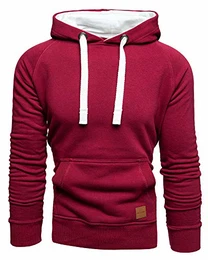 Herren Basic Kontrast Kapuzenpullover Sweatjacke Pullover Hoodie Sweatshirt 1-04027 Bordeaux M