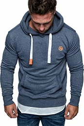 Herren Basic Logo Kapuzenpullover Sweatjacke Pullover Hoodie Sweatshirt 1-04028 Blau M