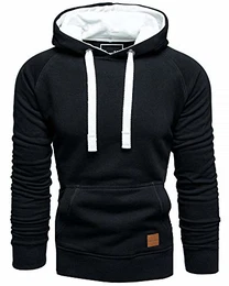 Herren Basic Kontrast Kapuzenpullover Sweatjacke Pullover Hoodie Sweatshirt 1-04027 Schwarz M