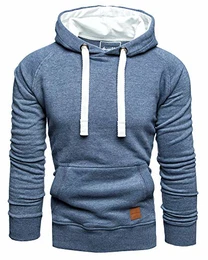 Herren Basic Kontrast Kapuzenpullover Sweatjacke Pullover Hoodie Sweatshirt 1-04027 Blau M