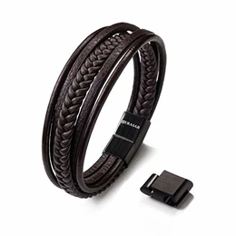 Armband Herren Leder Braun 19cm - Lederarmband Männer-Armband Leder-Armreif Herrenarmband Herrenschmuck Flecht-Armband Leder-Wickelarmband Leder-Kette Armbändchen Men Leather Bracelet für Ihn