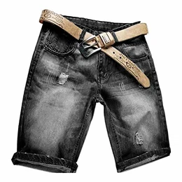 Herren Denim Bermuda Jeans Shorts Sommer Kurze Hose Schwarz Ohne Guertel W28-W44 W32