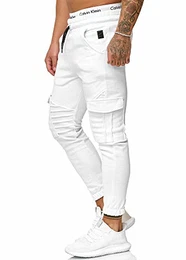 Herren Jogging Hose Jogger Streetwear Sporthose Modell 1214 Weiss M