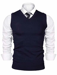 iClosam Herren Pullunder V-Ausschnitt Comfort Fit Strickweste Dunkelblau/Blau