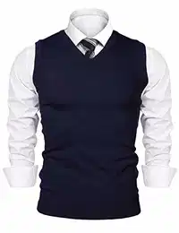 Herren Pullunder V-Ausschnitt Comfort Fit Baumwoll Strickweste,Blau,M