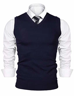 iClosam Herren Pullunder V-Ausschnitt Comfort Fit Strickweste Dunkelblau/Blau