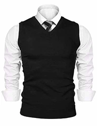 iClosam Herren Pullunder V-Ausschnitt Comfort Fit Strickweste Schwarz