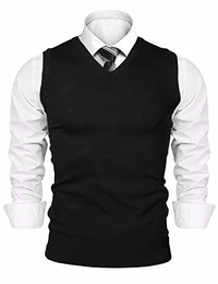 Herren Pullunder V-Ausschnitt Comfort Fit Baumwoll Strickweste (Schwarz, M)