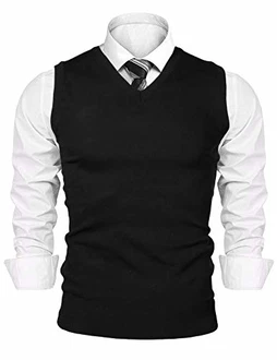 iClosam Herren Pullunder V-Ausschnitt Comfort Fit Strickweste Schwarz