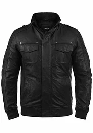 !Solid SDCamash Herren Lederjacke Bikerjacke Echtleder Jacke mit Stehkragen Eingrifftaschen Rippbündchen 100% Schafsleder Regular fit, Größe:L, Farbe:Black (S9000)
