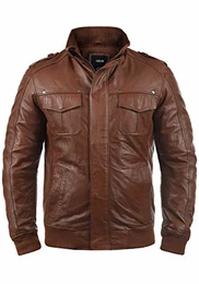 !Solid SDCamash Herren Lederjacke Bikerjacke Echtleder Jacke mit Stehkragen Eingrifftaschen Rippbündchen 100% Schafsleder Regular fit, Größe:M, Farbe:Golden Bro (5063)