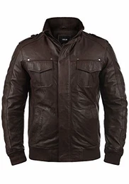!Solid SDCamash Herren Lederjacke Bikerjacke Echtleder mit Stehkragen, Größe:M, Farbe:Brown (5066)