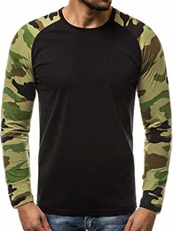 Herren Langarmshirt Longsleeve Sweatshirt T-Shirt Slim Fit Sport Langarm Top Rundhals-Ausschnitt Regular Round Neck Long Sleeve U-Neck Sweats Langarmhemd O/1218 DUNKELGRAU-CAMO S