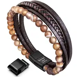 Armband Herren Leder Armband Naturstein Armband lederarmband Herren (22.5,achat,braun)