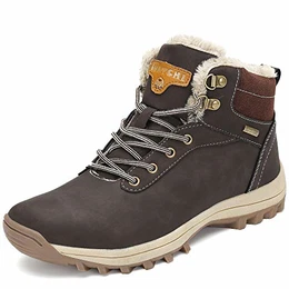 Gefüttert Winterstiefel Wasserdicht Wanderschuhe Herren Warme Winterschuhe Männer rutschfest Outdoor Leder Boots Braun, 43