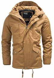 Indicode Herren Chance Parka m. Kapuze & 5 Taschen warme Winterjacke m. Stehkragen robuste Herrenjacke gefütterter Winterparka Outdoorjacke Dicke Lange Winter Jacke f. Männer Tobacco L