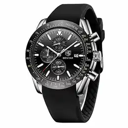 Benyar Uhren Herren,Chronograph Herren Uhr,Analog Armbanduhr Herren, Quartz Datum Uhr, Silicone Strap, Waterproof 30M,Mode Sportuhren für Männer Elegantes Geschenk