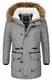 Marikoo Herren Winterjacke Kapuze Kunstfell Winter Jacke Parka warm lang B629 [B629-Ansaya-Grau-Gr.M]