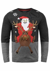 Blend Rudolph Herren Strickpullover Weihnachtspullover Mit Rundhalsausschnitt (74676) Charcoal/Santa (70821)