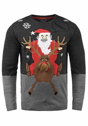 Rudolph Herren Strickpullover Weihnachtspullover Mit Rundhalsausschnitt, Größe:M, Farbe:Charcoal/Santa (70821)