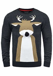 Rudolph Herren Strickpullover Weihnachtspullover Mit Rundhalsausschnitt, Größe:M, Farbe:Dark Navy/Nose (74677)