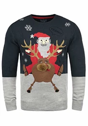 Rudolph Herren Strickpullover Weihnachtspullover Mit Rundhalsausschnitt, Größe:M, Farbe:Dark Navy/Santa (74676)