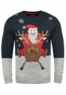 Blend Rudolph Herren Strickpullover Weihnachtspullover Mit Rundhalsausschnitt (74676) Dark Navy/Santa (74676)