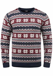 !Solid Winno Herren Weihnachtspullover Norweger-Pullover Winter Strickpullover Grobstrick Pullover mit Rundhalsausschnitt, Größe:M, Farbe:Insignia Blue (1991)