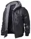FLAVOR Echtes Lederjacke Herren Abnehmbarer Hoodie (M, Schwarz+Grau)