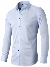 Herren Hemd aus Bambusfaser umweltfreudlich Elastisch Slim Fit für Freizeit Business Hochzeit Reine Farbe Hemd Langarm,DE M (Etikette 41),Hellblau