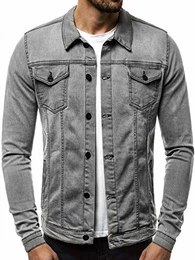 Herren Jeansjacke Jacke Jeans Übergangsjacke Herbstjacke Vintage Herrenjacke Herbst Übergangs Denim Bikerjacke Jacket Denim Winter Knopfverschluss 777/325K GRAU S