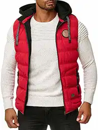 Herren Outdoor-Weste - Slim-Fit - Abnehmbare Kapuze und Stehkragen - Moderne Stepp-Weste - Rot M