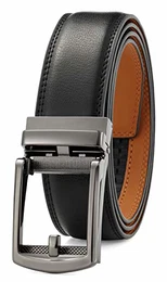 Herren Gürtel,Leder Automatik Gürtel Für Herren Jeans Anzug Gürtel-3,5cm Breite-0100-125-Schwarz