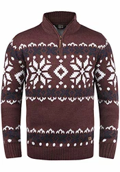 !Solid Herren Weihnachtspullover Norwin Troyer Grobstrick mit Stehkragen (8973) Wine Red Melange