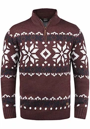 !Solid Norwin Herren Strickpullover Troyer Grobstrick Pullover mit Stehkragen, Größe:M, Farbe:Wine Red Melange (8985)