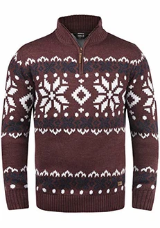 !Solid Herren Weihnachtspullover Norwin Troyer Grobstrick mit Stehkragen (8973) Wine Red Melange