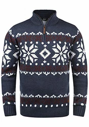 !Solid Herren Weihnachtspullover Norwin Troyer Grobstrick mit Stehkragen (8973) Insignia Blue Melange