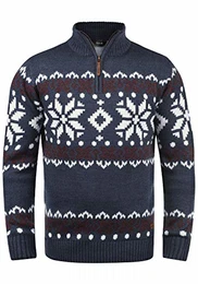 !Solid Norwin Herren Weihnachtspullover Norweger-Pullover Winter Strickpullover Troyer Grobstrick mit Stehkragen, Größe:M, Farbe:Insignia Blue Melange (8991)