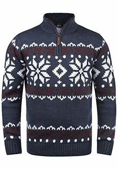 !Solid Herren Weihnachtspullover Norwin Troyer Grobstrick mit Stehkragen (8973) Insignia Blue Melange