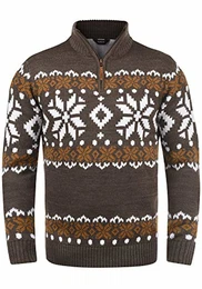 !Solid Norwin Herren Weihnachtspullover Norweger-Pullover Winter Strickpullover Troyer Grobstrick mit Stehkragen, Größe:M, Farbe:Coffee Bean Melange (8973)