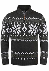 !Solid Herren Weihnachtspullover Norwin Troyer Grobstrick mit Stehkragen (8973) Dark Grey Melange (8288)