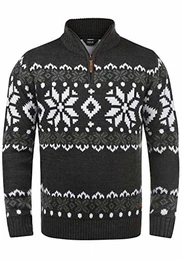 !Solid Norwin Herren Weihnachtspullover Norweger-Pullover Winter Strickpullover Troyer Grobstrick mit Stehkragen, Größe:M, Farbe:Dark Grey Melange (8288)