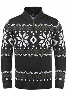 !Solid Herren Weihnachtspullover Norwin Troyer Grobstrick mit Stehkragen (8973) Dark Grey Melange (8288)