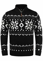 !Solid Norwin Herren Weihnachtspullover Norweger-Pullover Winter Strickpullover Troyer Grobstrick mit Stehkragen, Größe:M, Farbe:Black (9000)