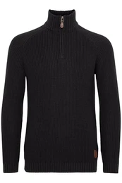 SDXenox Herren Strickpullover Troyer Grobstrick Pullover mit Stehkragen 100% Baumwolle Regular fit, Größe:S, Farbe:Black (9000)