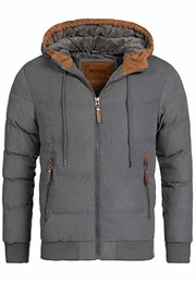 Indicode Herren Adeline Winterjacke m. gefütterter Kapuze (Teddyfutter) warme Steppjacke aus 100% Baumwolle robuste Herrenjacke Winddichte Outdoorjacke Winter Jacke f. Männer Dk Grey M