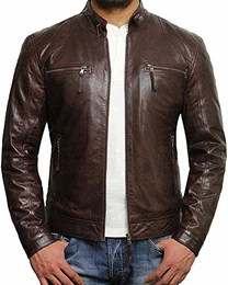 BRANDSLOCK Herren Lammfell Echt Leder Biker Jacke